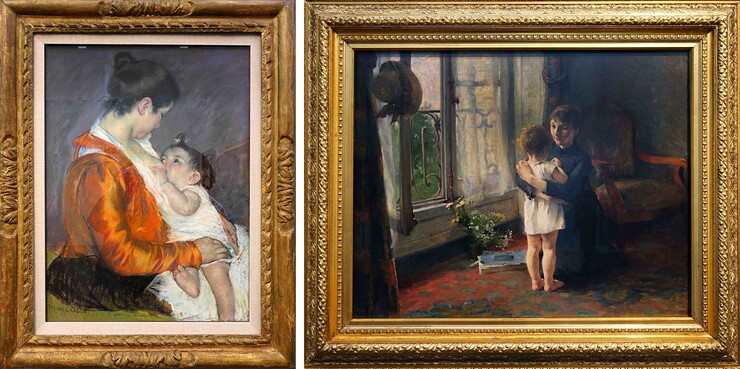 links: Mary Cassatt, Louise, ihr Kind stillend, 1898-99 (Foto © Rainer K. Wick) rechts: Helene Schjerfbeck, Mutter und Kind, 1886 (Foto © Rainer K. Wick)