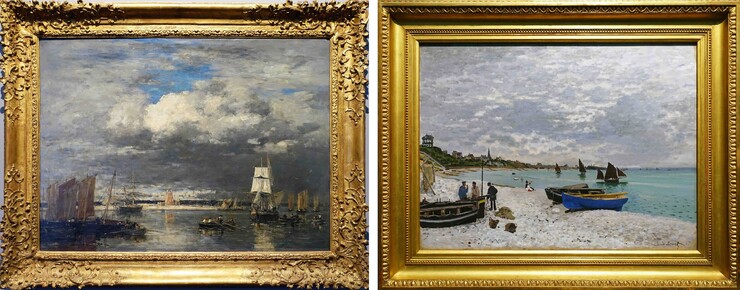 links: Eugène Boudin, Der Hafen von Camaret bei gewittrigem Himmel, 1873, Palais des Beaux-Arts de Lille rechts: Claude Monet, Der Strand von Sainte-Adresse, bei grauem Wetter, 1867, The Art Institute of Chicago  Fotos © Rainer K. Wick