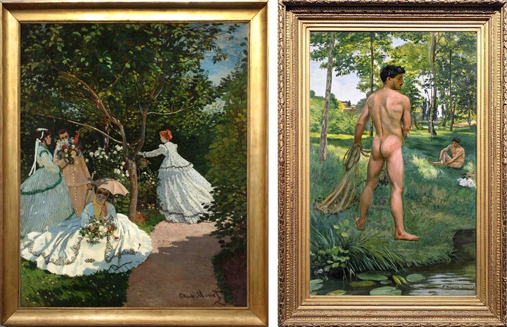 links: Claude Monet, Frauen im Garten, 1866/67, Musée d’Orsay, Paris rechts: Frédéric Bazille, Fischer mit Wurfnetz, 1868, Arp Museum Bahnhof Rolandseck/Sammlung Rau für UNICEF   Fotos © Rainer K. Wick