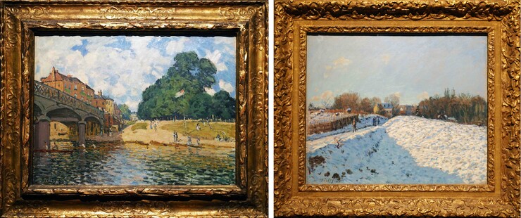 links: Alfred Sisley, Brücke von Hampton Court, 1874, Wallraf-Richartz-Museum & Foundation Corboud, Köln rechts: Alfred Sisley, Schnee in Louveciennes, 1874, Sammlung Hasso Plattner  Fotos © Rainer K. Wick